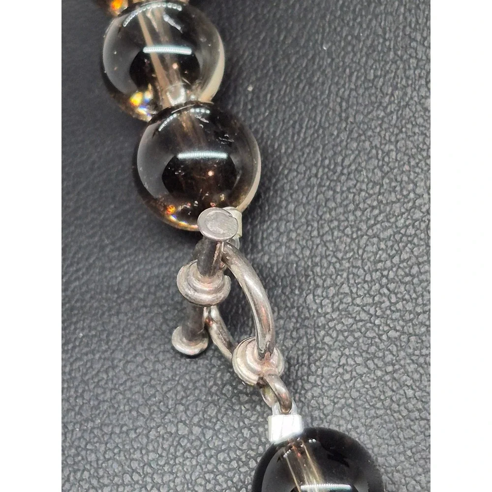 Smoky Quartz Bead‎ Necklace Women Brown Toggle Clasp Polished Round Stone Strand